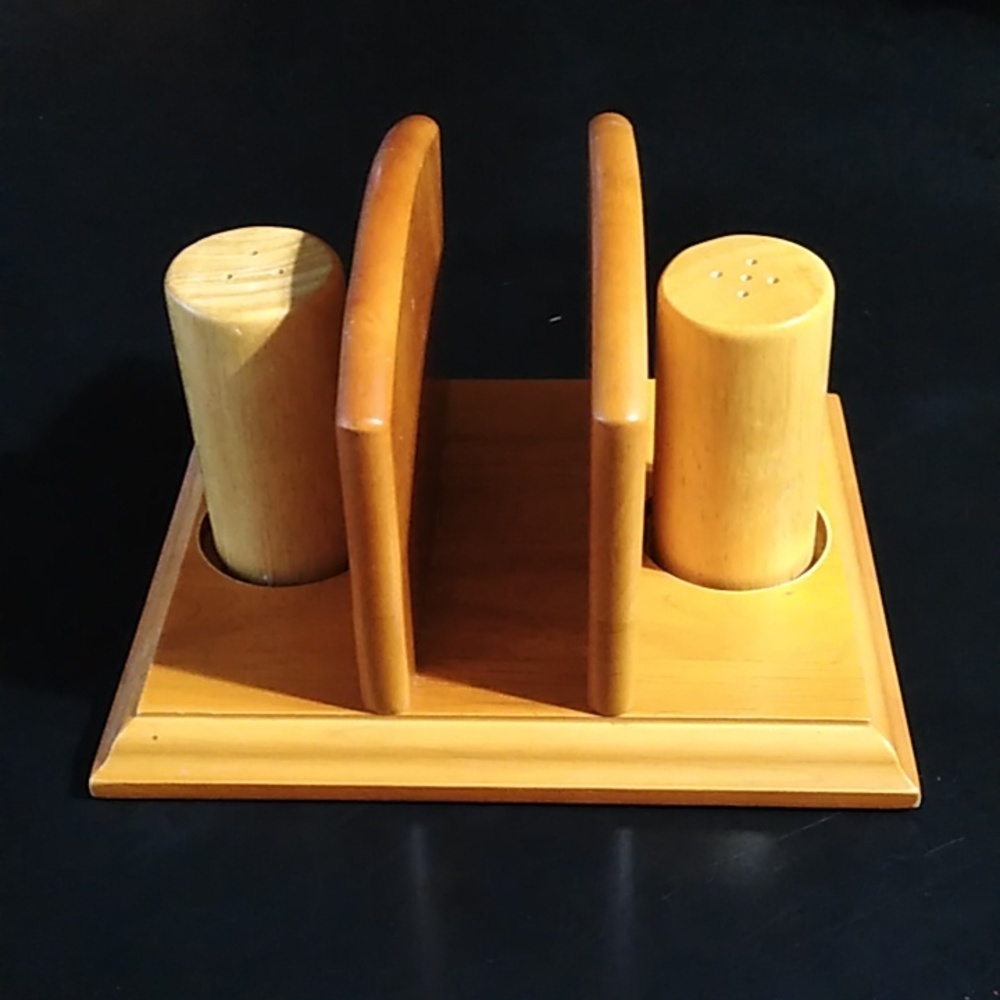 Wooden Napkin holder with matching Wooden salt and pepper shakers